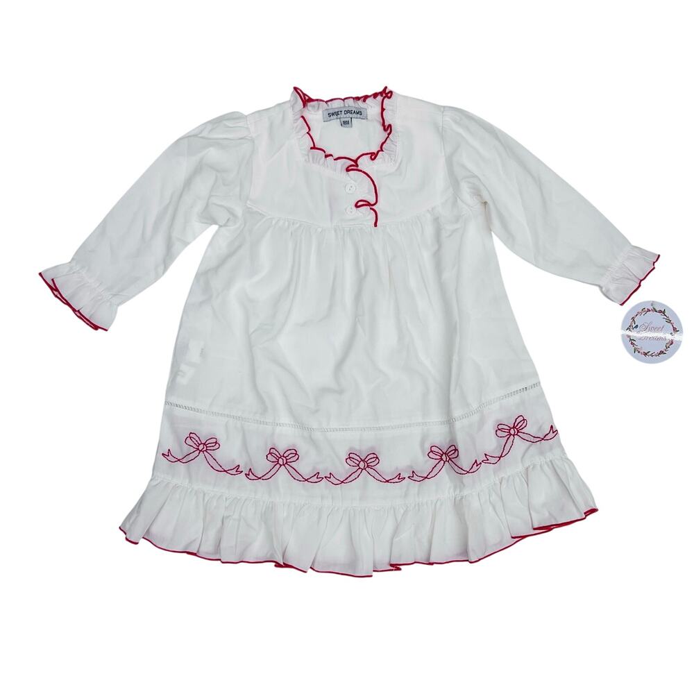 NWT Sweet Dreams 18M White Gown with Red Bow Trim